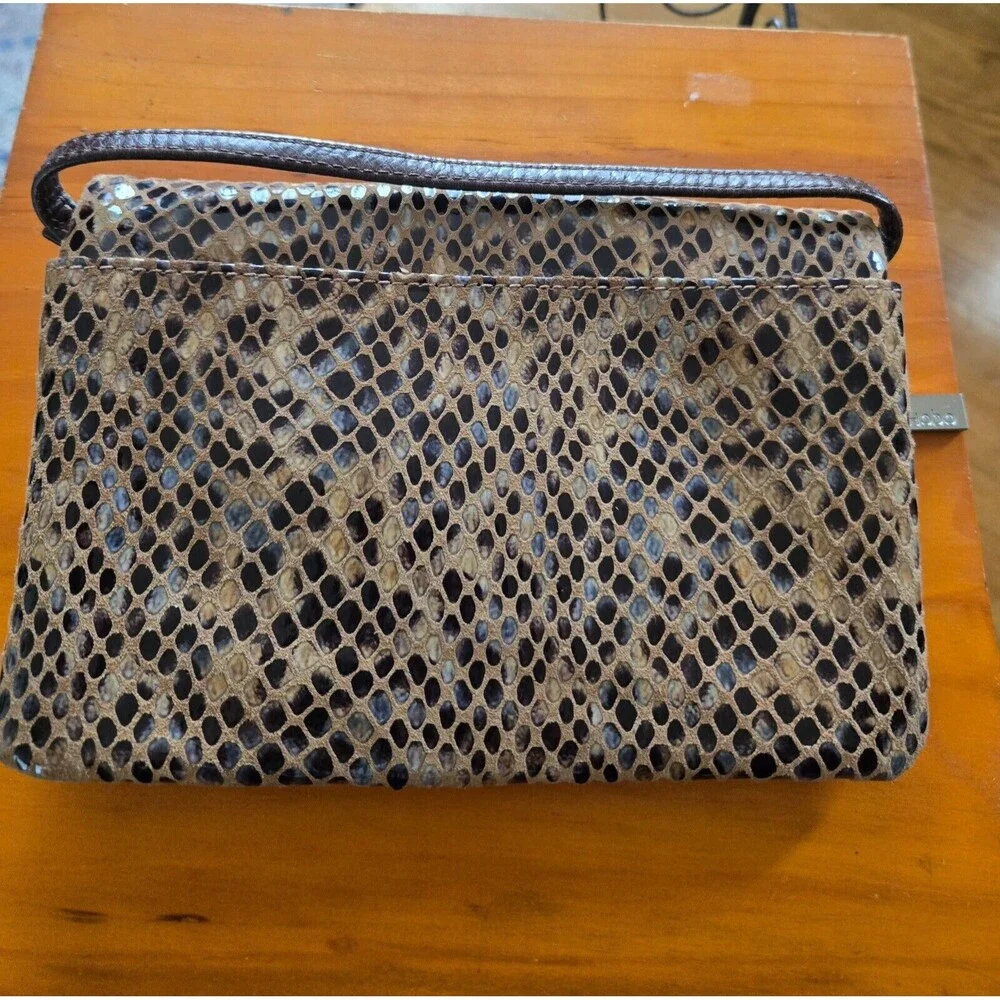 HOBO International Leather Snake Expandable Magnet Closure Clutch Bag